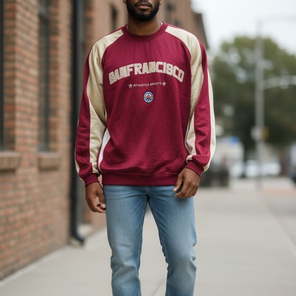 San Francisco  Sports Men's Burgundy and Cream Sweatshirt XXL